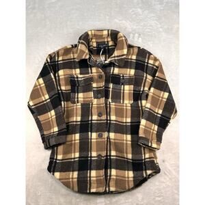 Love Tree Coat Womens Jacket Sz M Casual Plaid Button Up Pockets Teddy Bear